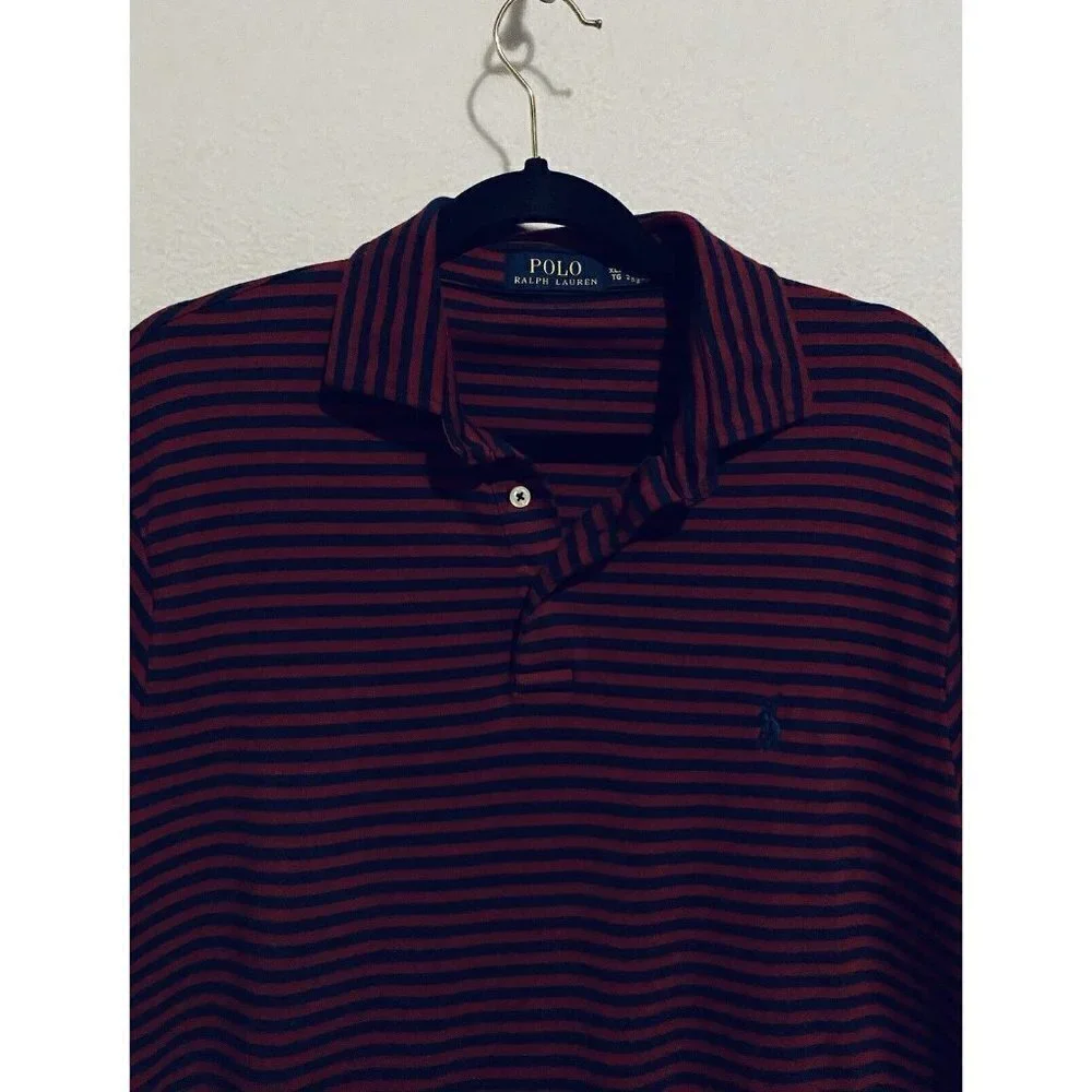 Polo Ralph Lauren Shirt Mens XL Striped Polo Pullover Red Blue Cotton Knit